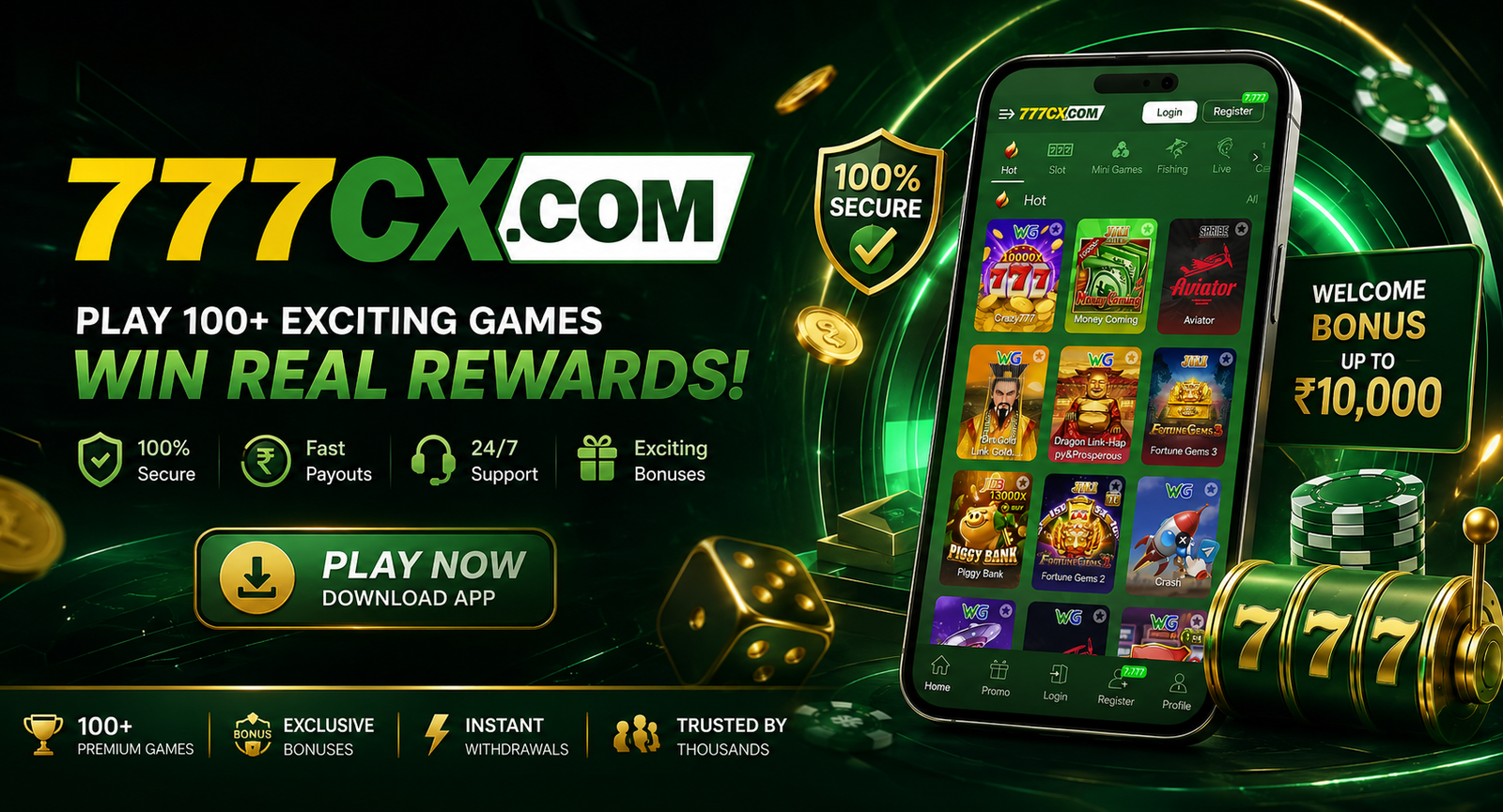 777cx Game — play 100+ exciting slot games, welcome bonus up to Rs. 10,000, download the app now