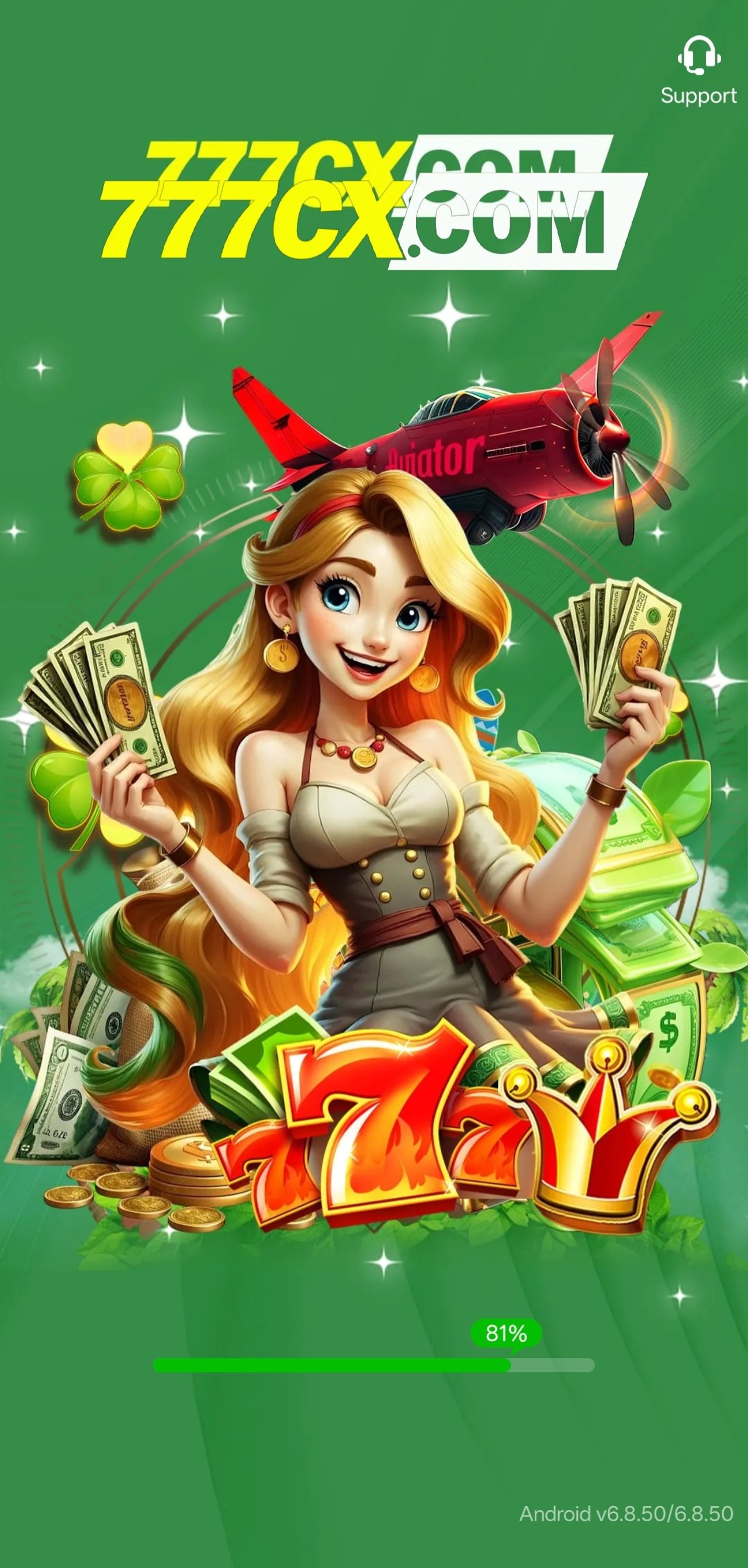 777cx app screen showing game lobby